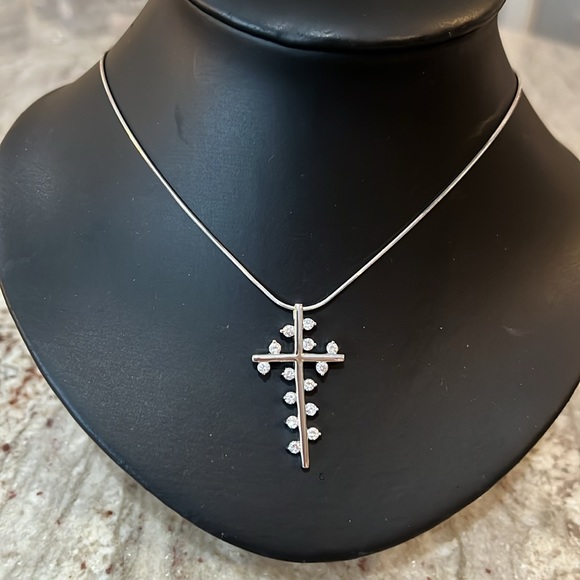 Sterling Silver Modern Cross Necklace with CZ’s - Picture 3 of 7